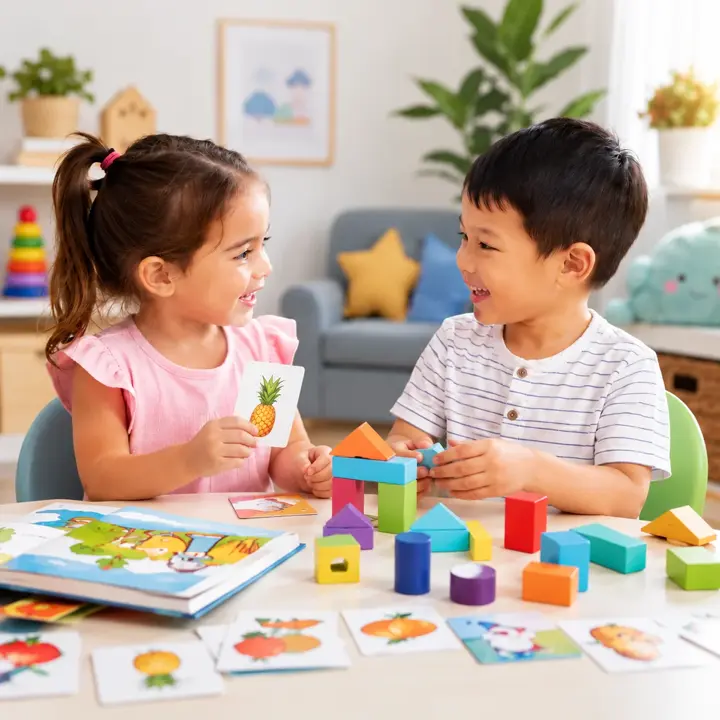 Children engaged in a play-based speech and language activity